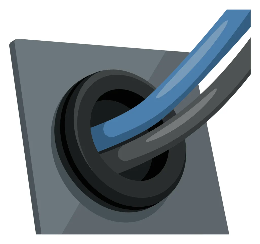 multiple cables passing through a rubber grommet