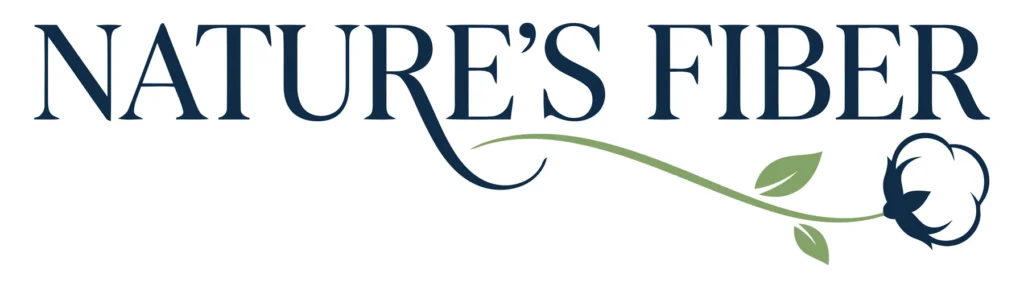 natures fiber logo design with elegant typography and cotton plant branch