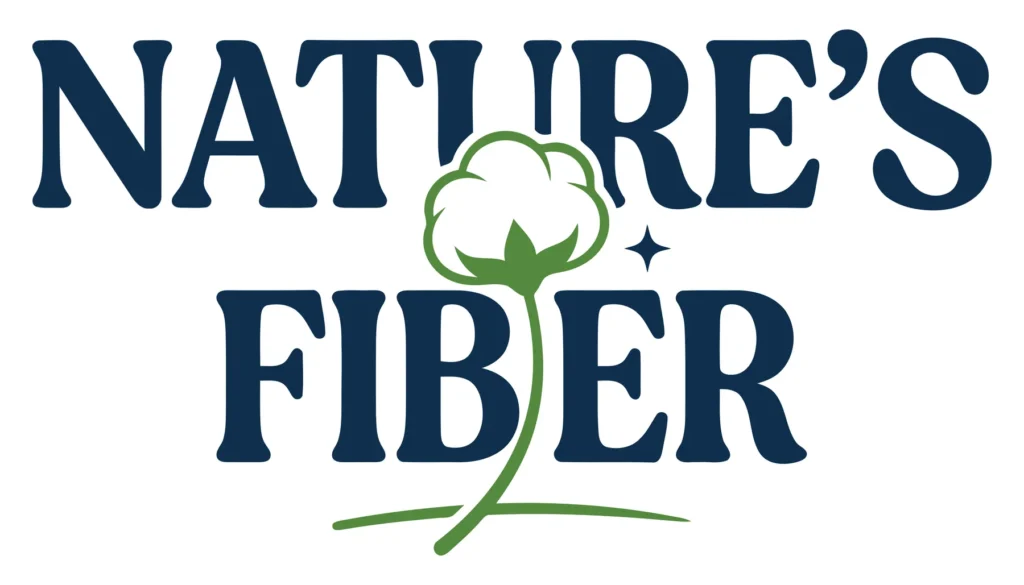 natures fiber logo with cotton boll illustration