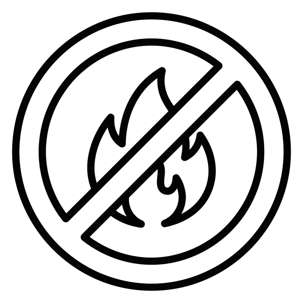 no fire sign icon, prohibited flame symbol, vector illustration