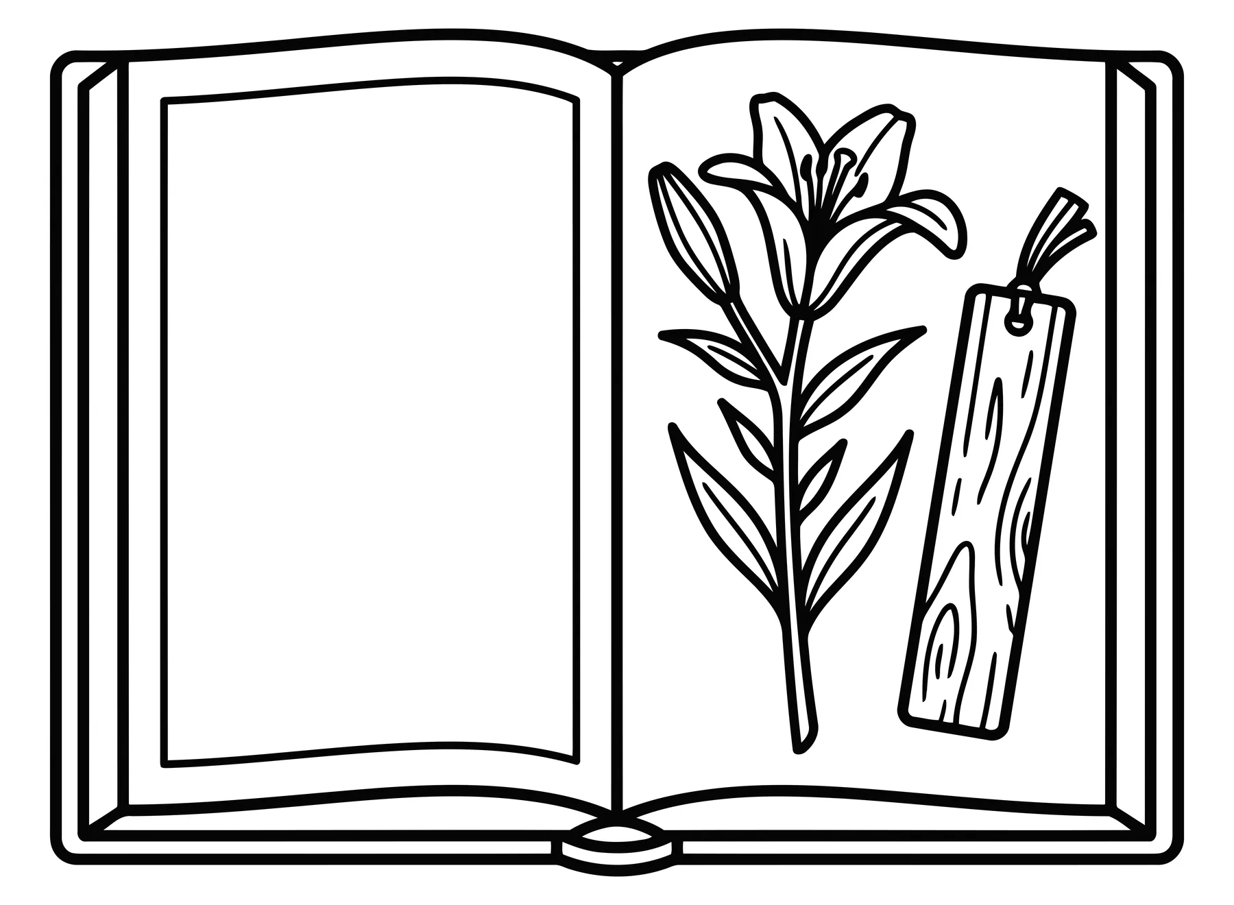 Open Book with Lily Flower and Wooden Bookmark Illustration
