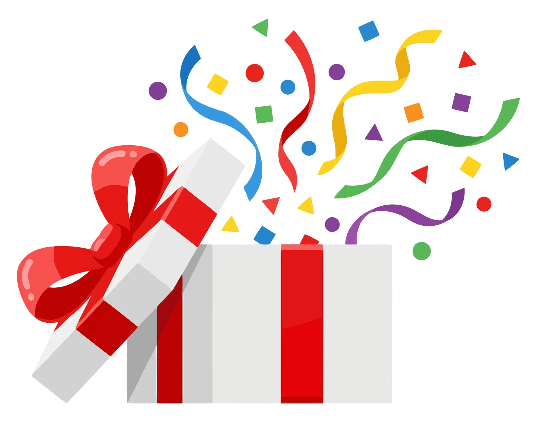Open Gift Box with Colorful Confetti and Ribbon