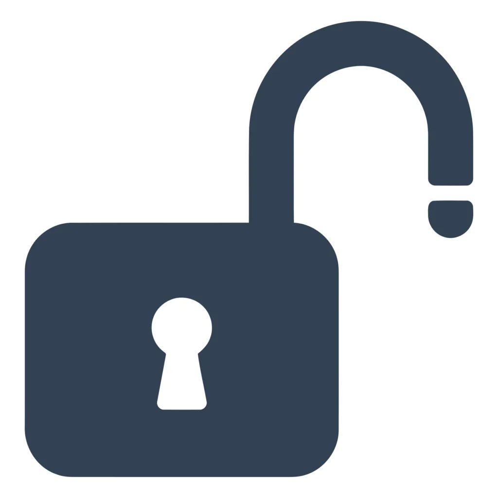 open padlock icon representing access and security, flat vector design