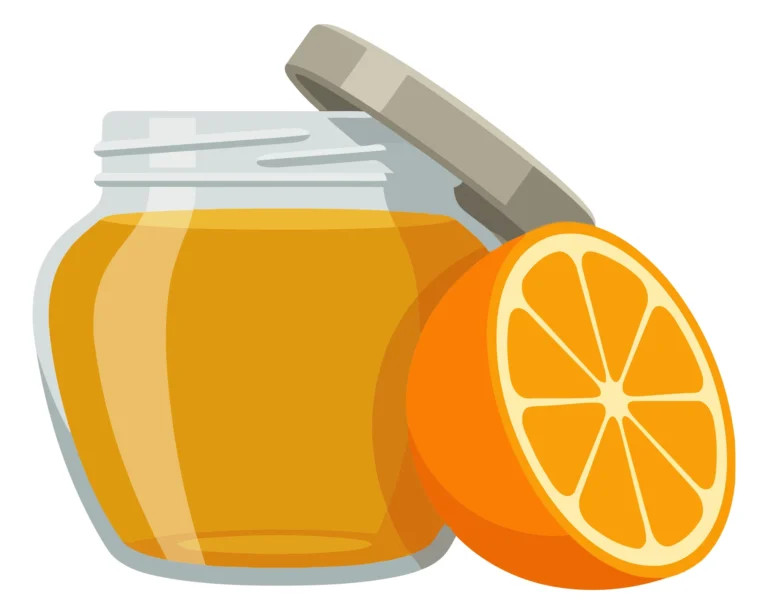 orange jam in jar with a slice of orange isolated on white background