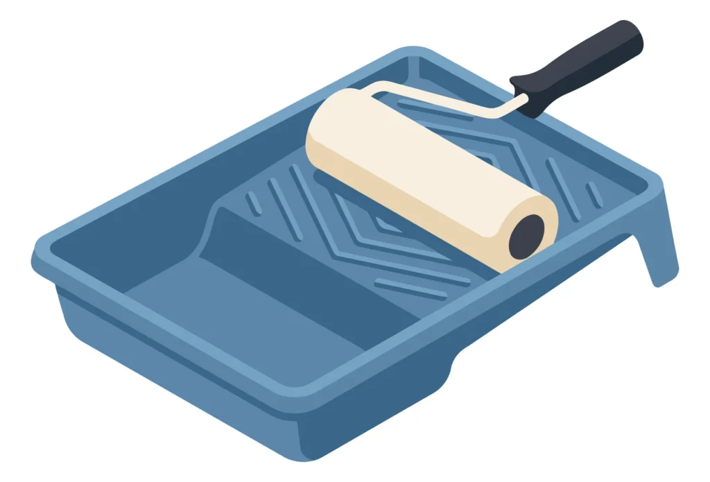 paint roller in a plastic paint tray