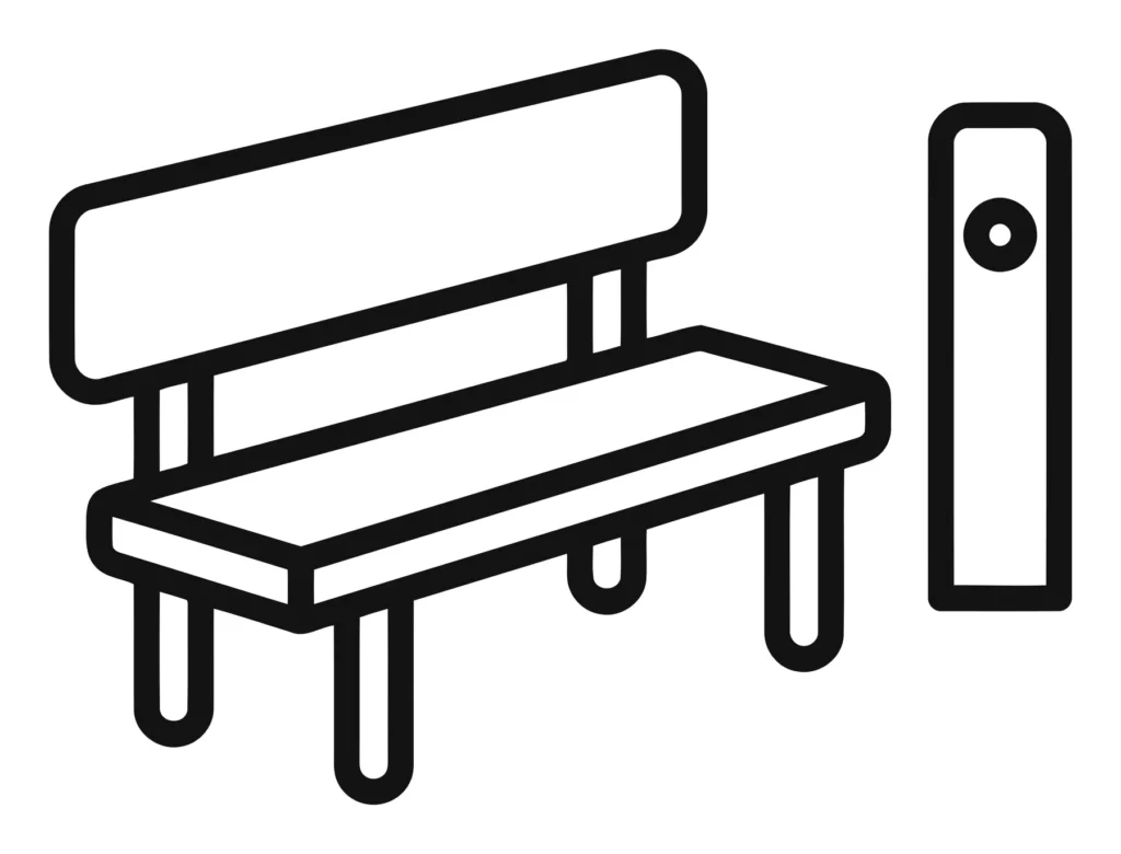 park bench and bollard icon set