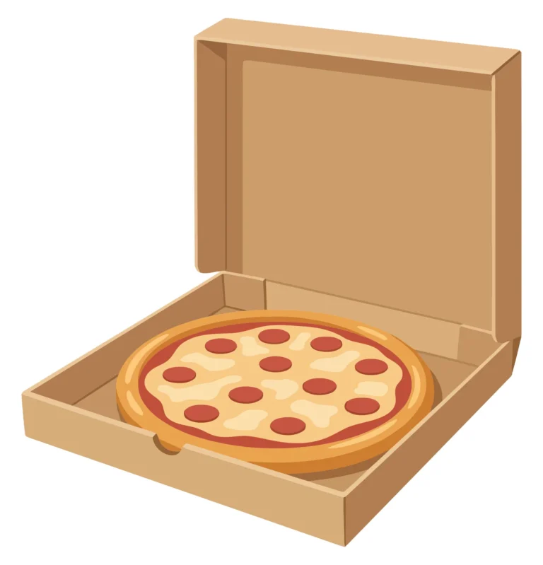 pepperoni pizza inside an open cardboard box vector illustration