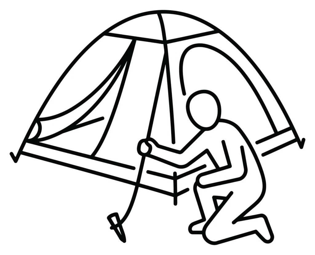 person setting up a camping tent, outdoor activity icon