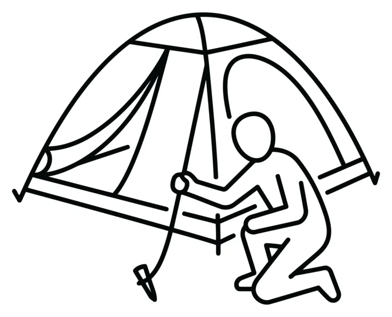 person setting up a camping tent, outdoor activity icon