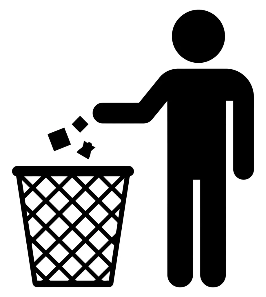 person throwing trash in bin icon