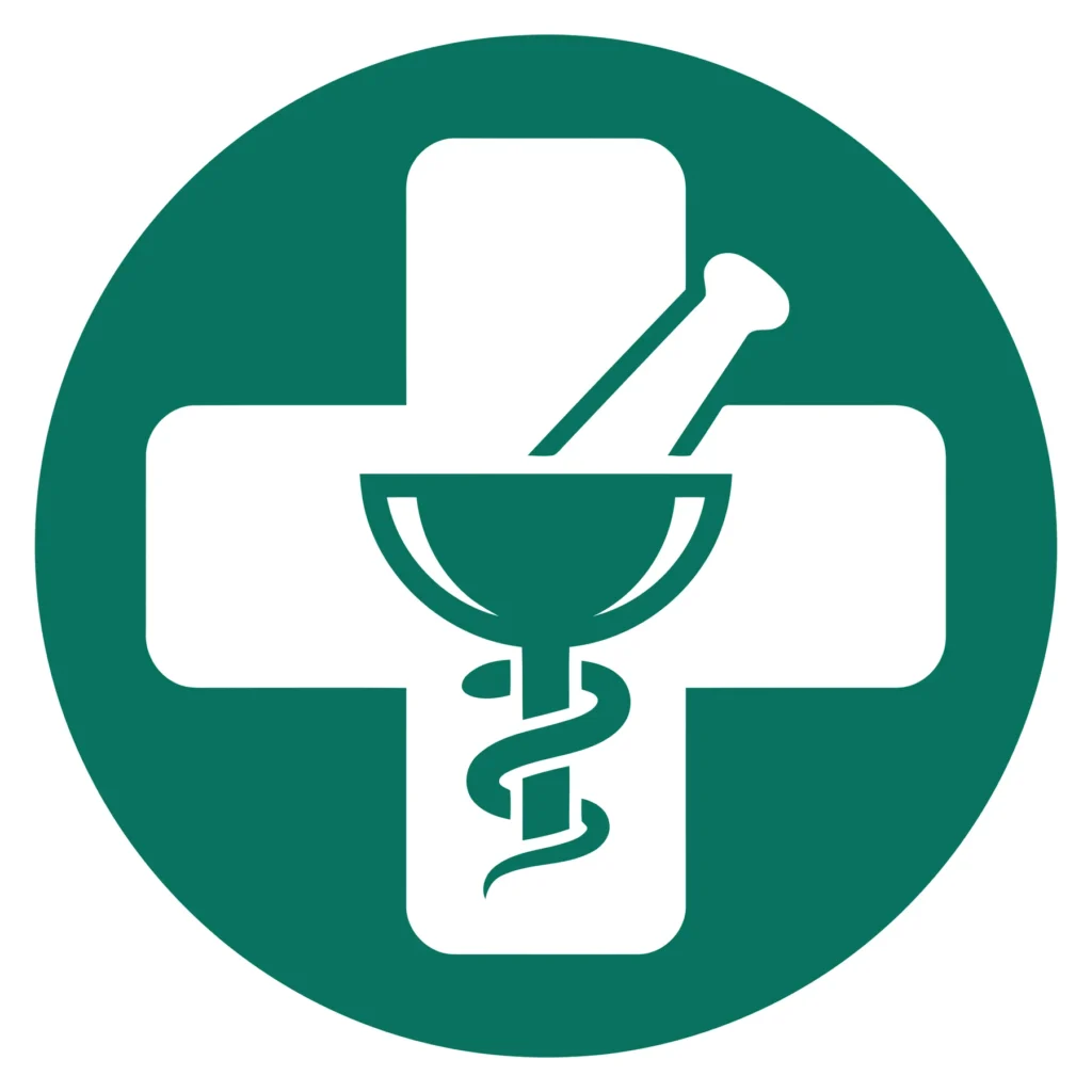 pharmacy cross symbol with mortar and pestle icon