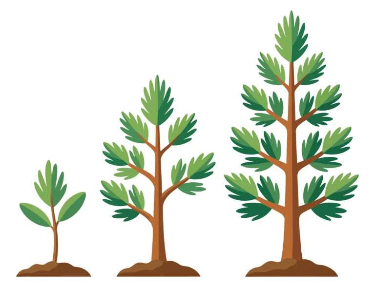 pine tree growth stages set isolated on white background