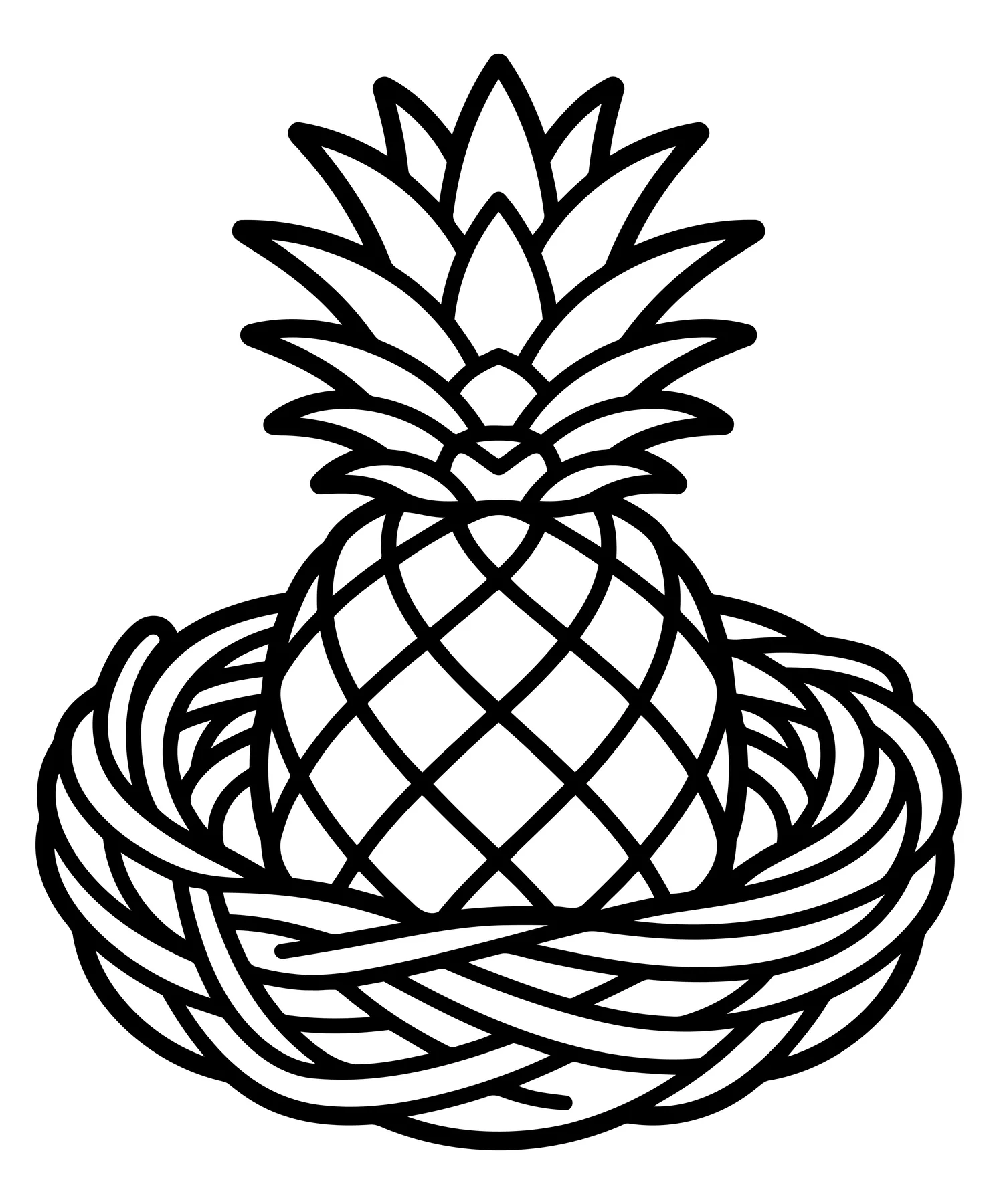 Pineapple in Woven Nest Line Art Icon