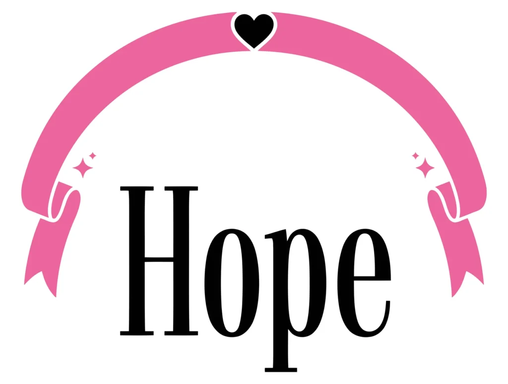 pink ribbon arch with a heart and the word hope