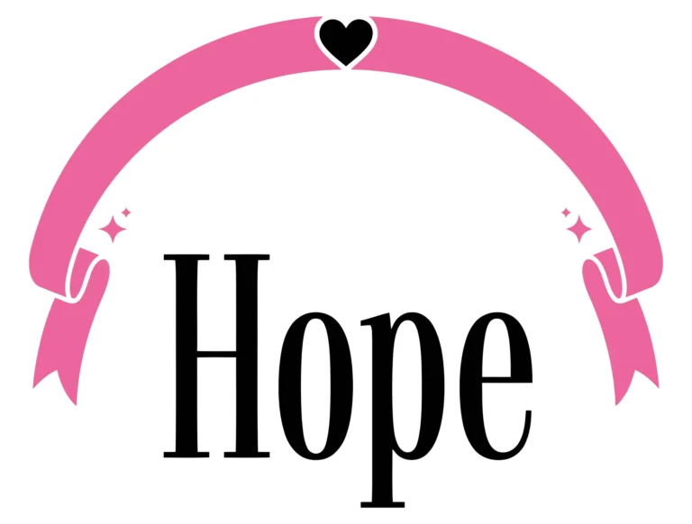 pink ribbon arch with a heart and the word hope