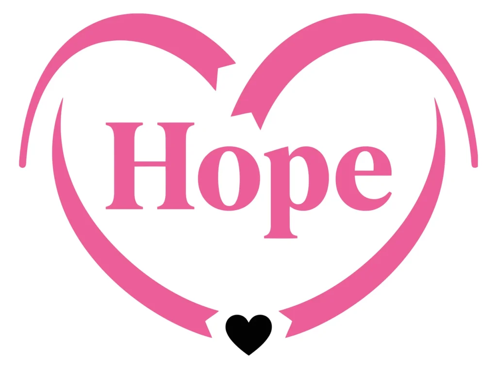 pink ribbon heart frame with the word hope in the center