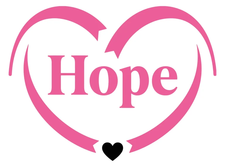 pink ribbon heart frame with the word hope in the center