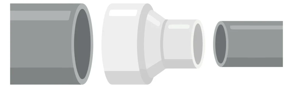 pipe reducer fitting connecting two different diameter tubes