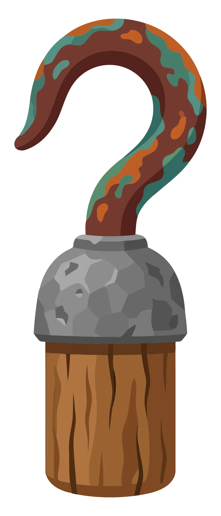 Cartoon Pirate Hook Hand with Wooden and Stone Texture