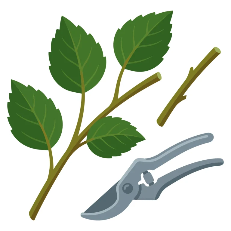 plant pruning vector illustration gardening shears and green leafed stem cuttings isolated on white background