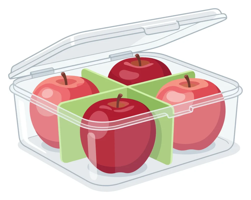 plastic container with apples