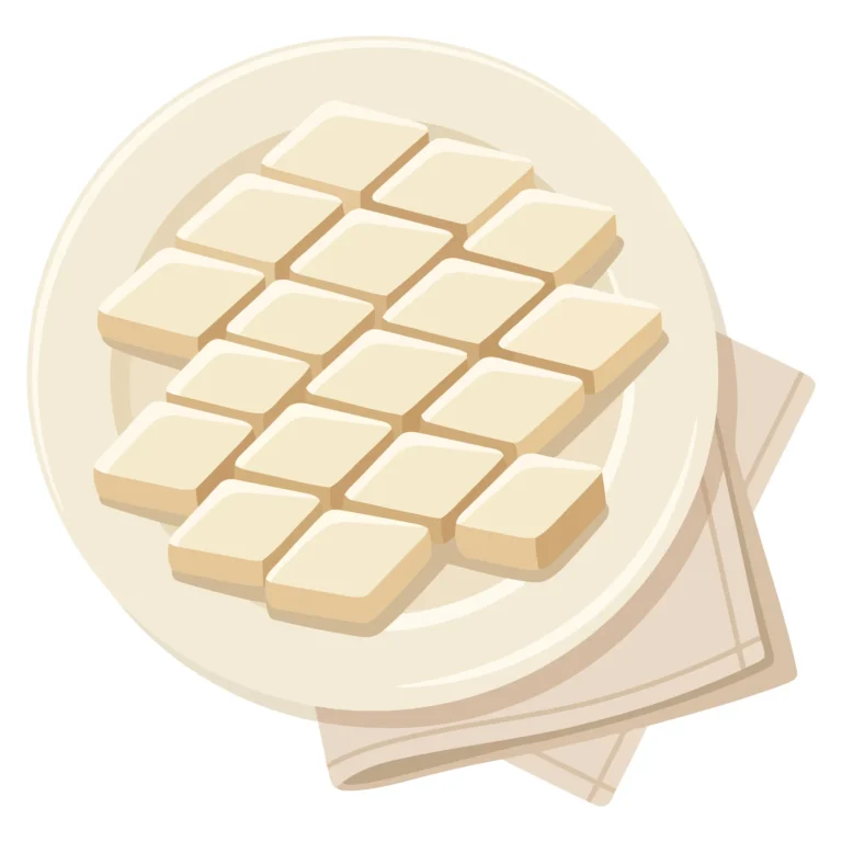 plate full of square indian milk sweet burfi pieces with a napkin underneath, vector illustration
