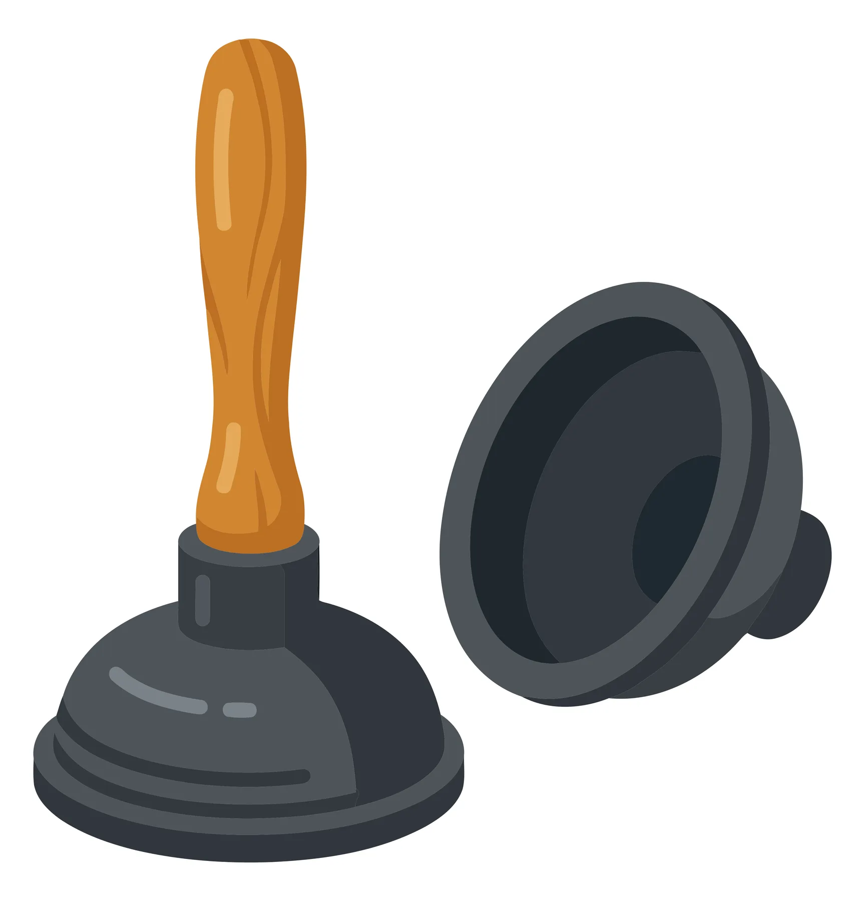 Plumber Plunger with Wooden Handle and Rubber Cup Vector Illustration