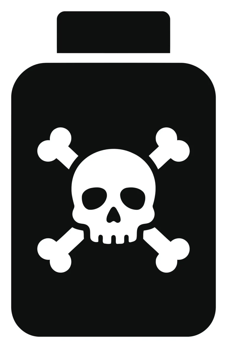 Black Poison Bottle Icon with Skull and Crossbones