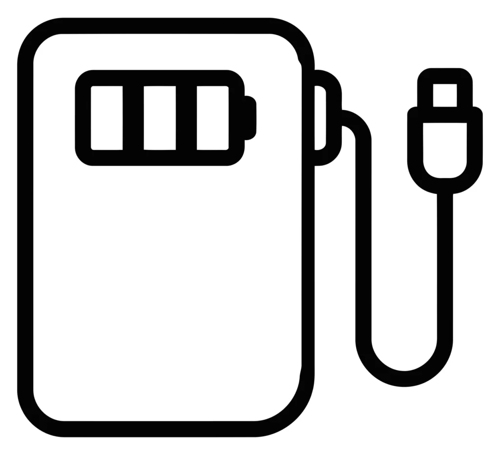 portable power bank icon with battery level indicator and usb charging cable