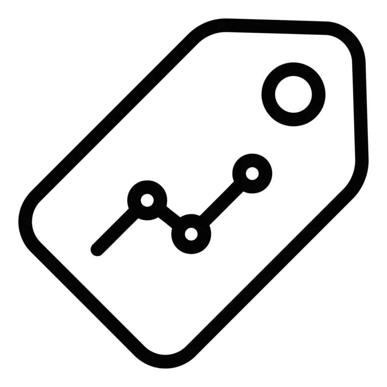 price tag icon with a rising line graph symbol inside