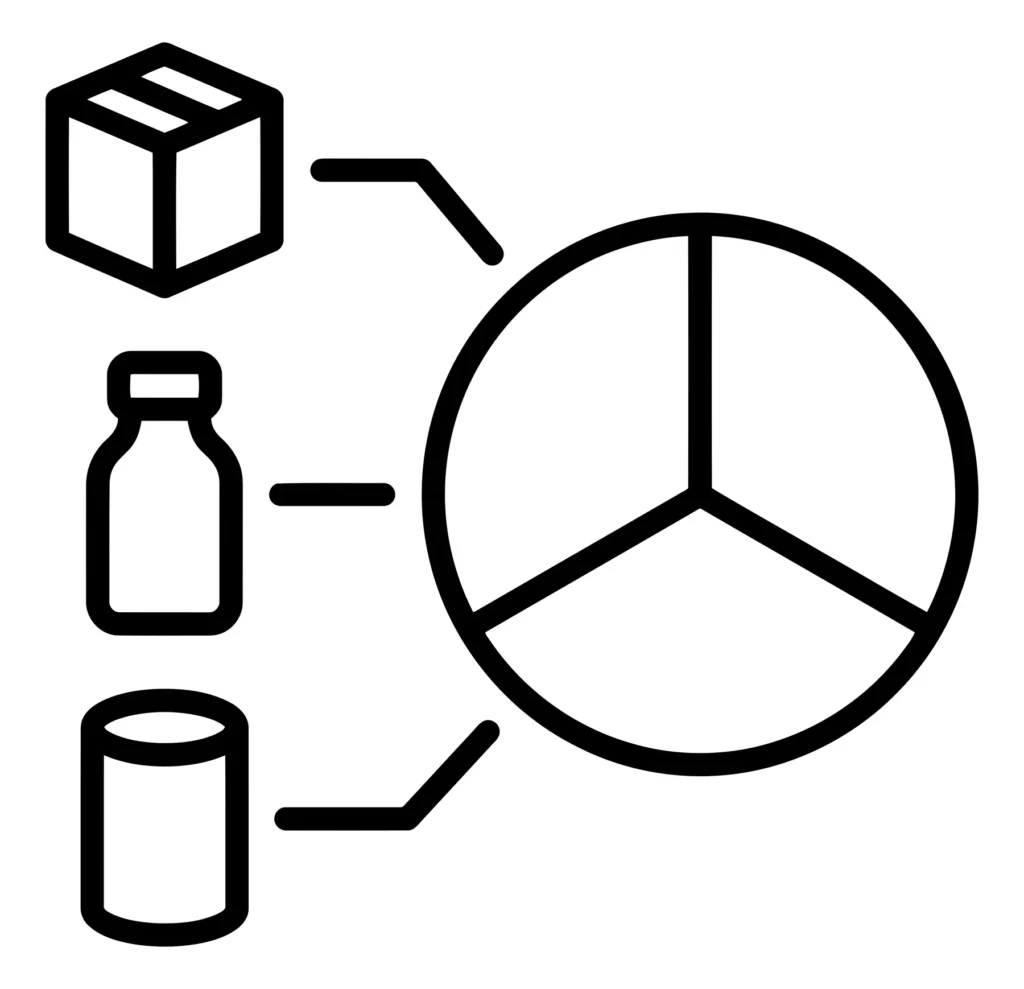product distribution and inventory pie chart icon
