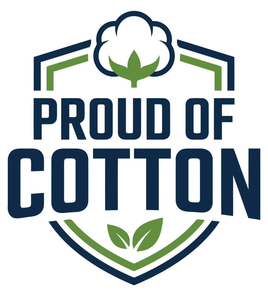 proud of cotton badge logo with shield and cotton boll