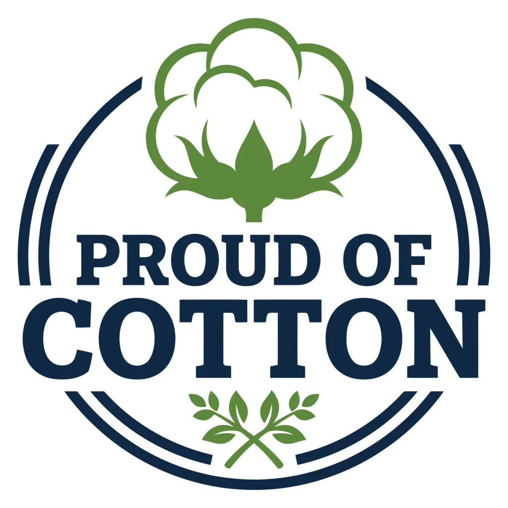 proud of cotton circular logo design with cotton boll icon