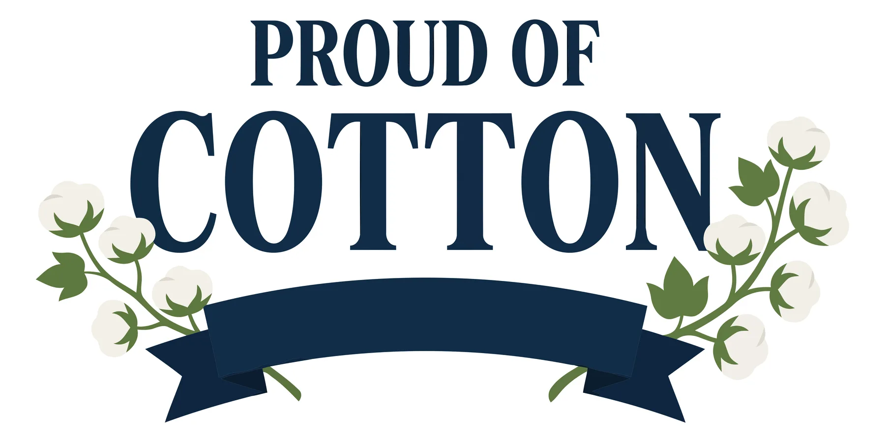 Proud of Cotton Logo with Floral Branches and Ribbon