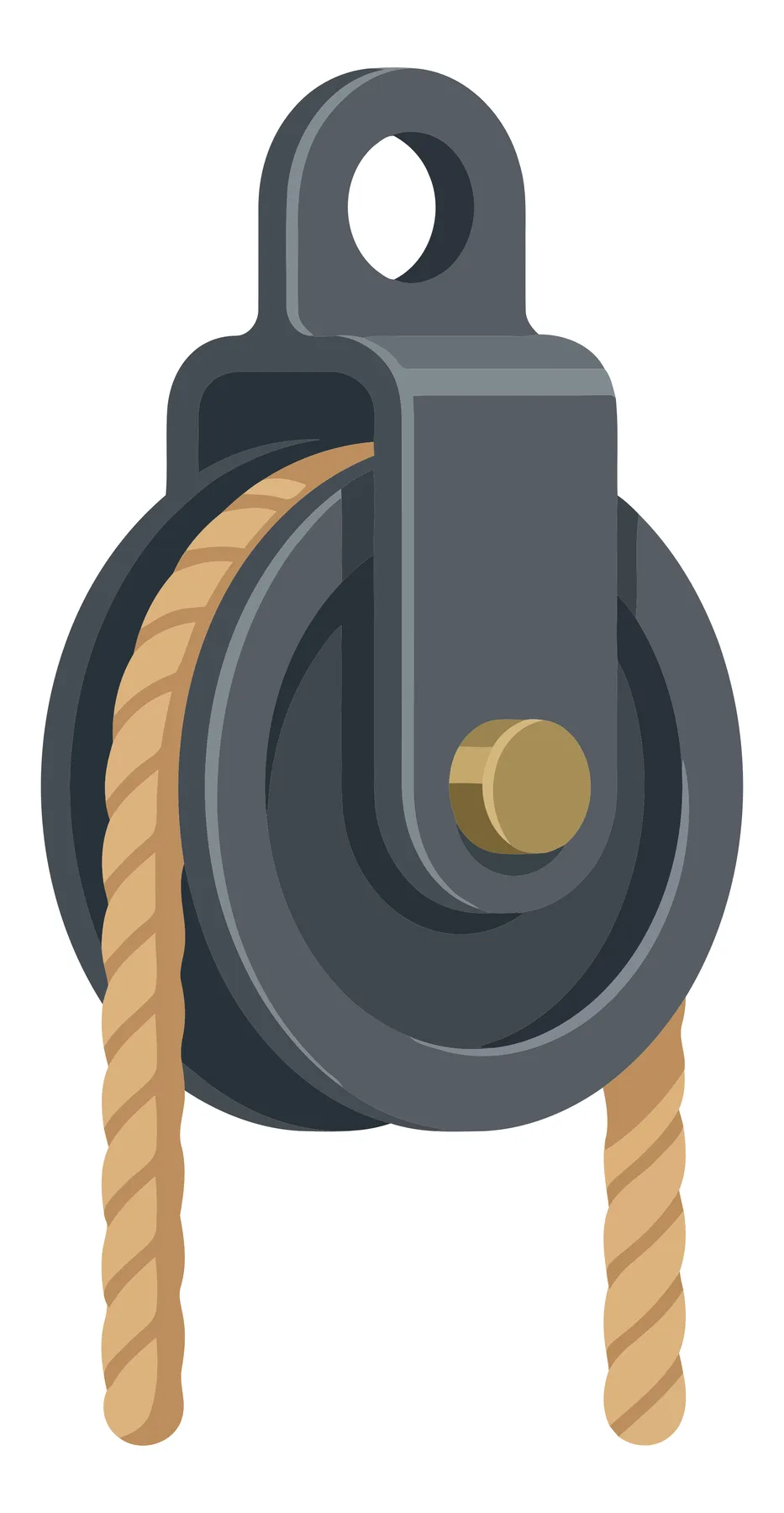 Black Pulley Block with Rope Vector Illustration