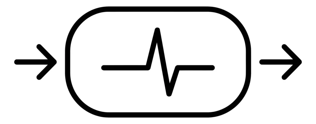 pulse or heartbeat icon inside a rounded rectangle with arrows on both sides, representing data flow