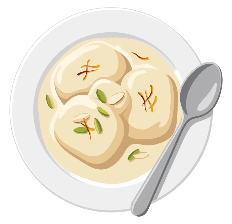 rasmalai, a popular indian sweet dessert made of soft cottage cheese balls soaked in thickened sweetened milk, garnished with saffron strand