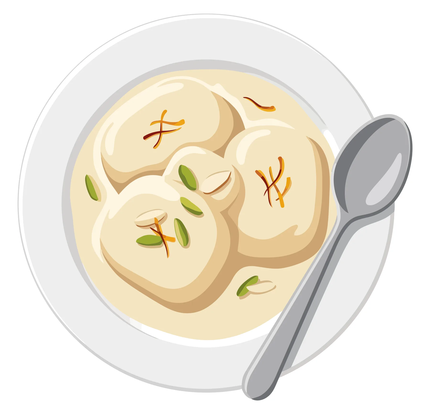 rasmalai, a popular indian sweet dessert made of soft cottage cheese balls soaked in thickened sweetened milk, garnished with saffron strand