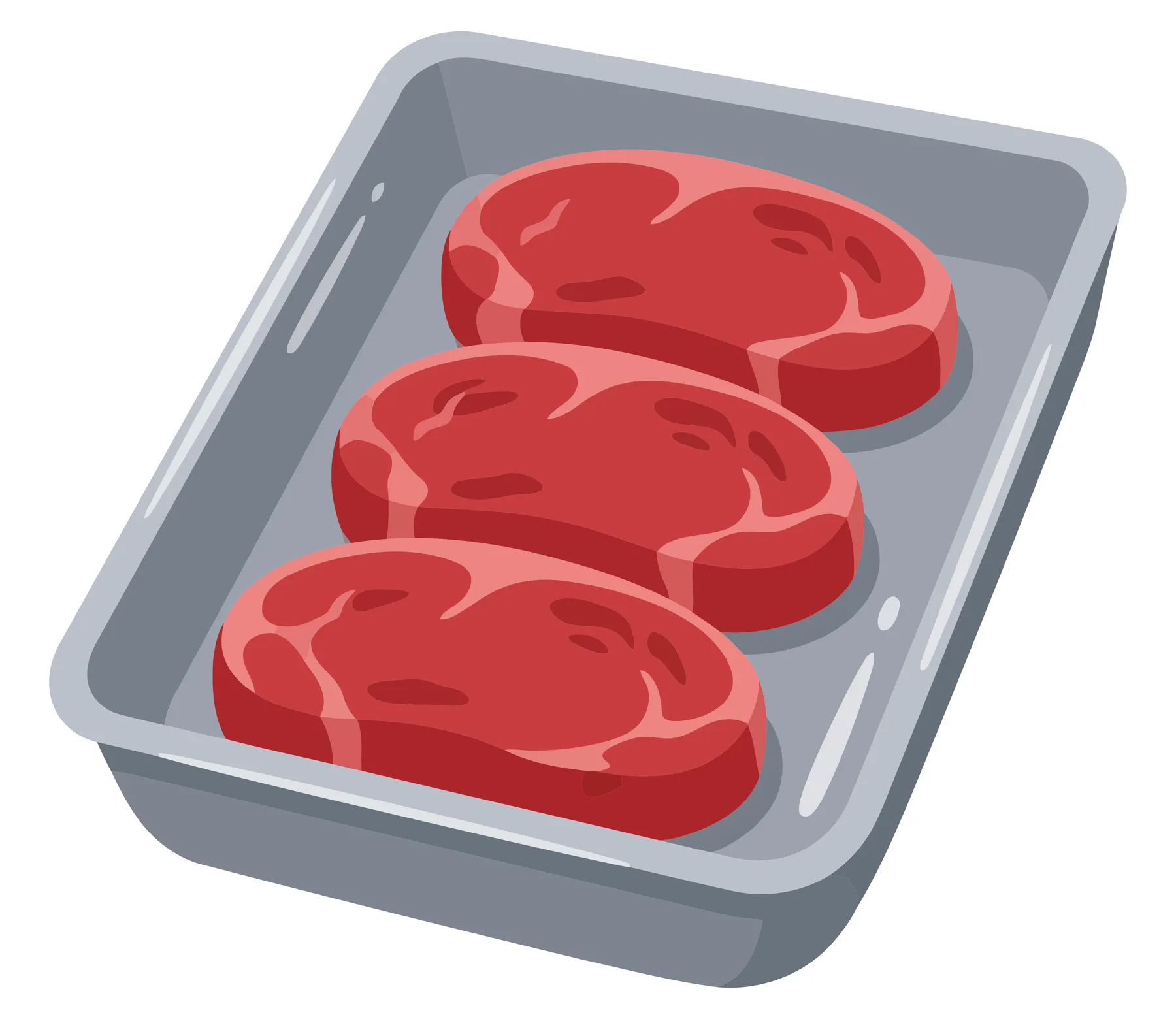 raw meat steaks in a tray isolated on white background
