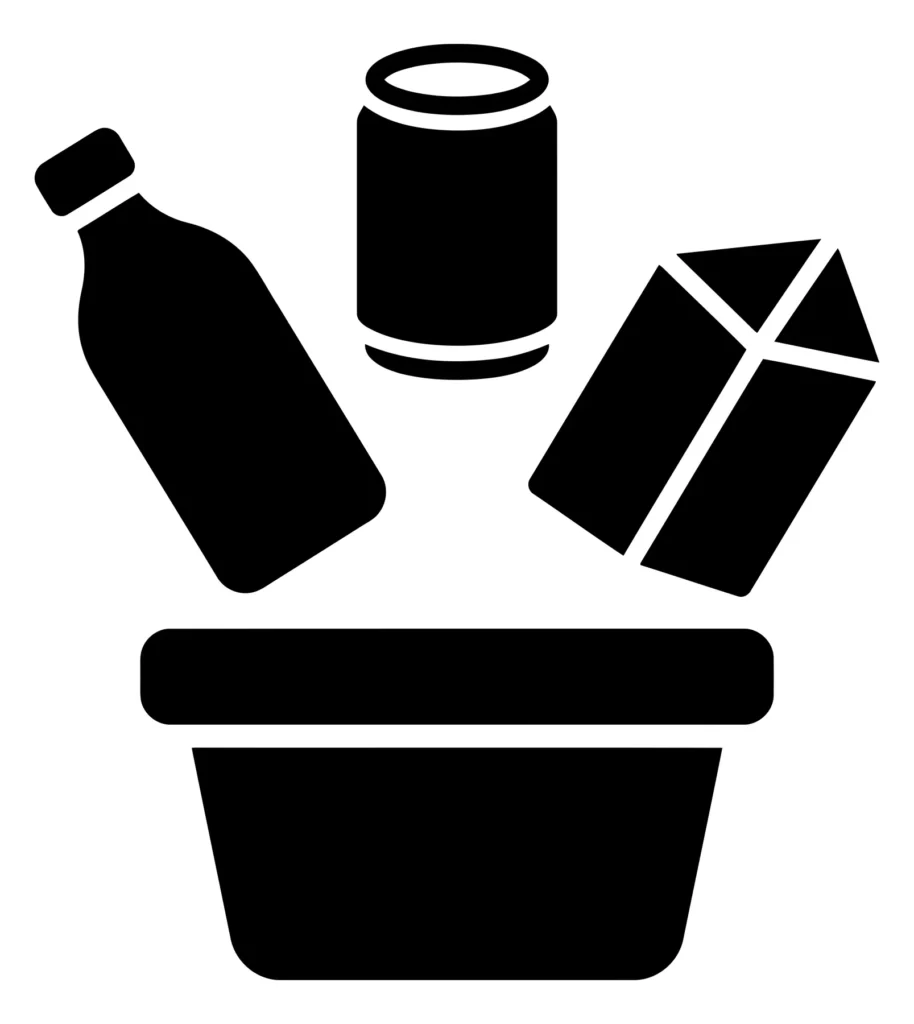 recycling bin icon with waste items, garbage sorting concept, ecofriendly waste management, vector illustration
