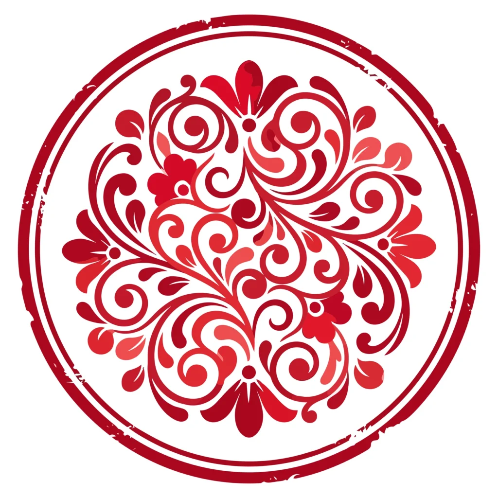 red floral circular ornament