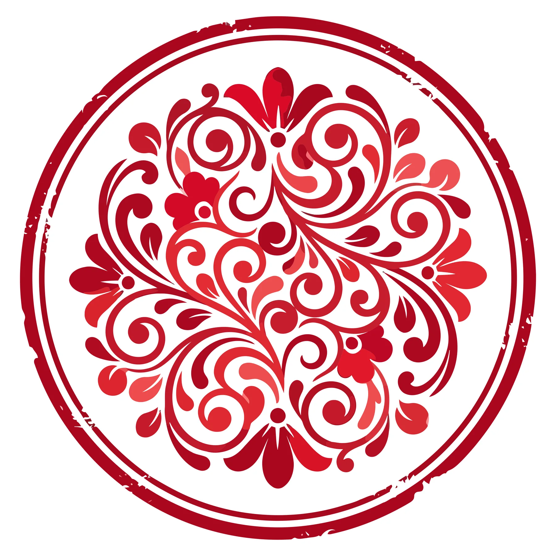 Red Floral Circular Ornament Vector Design