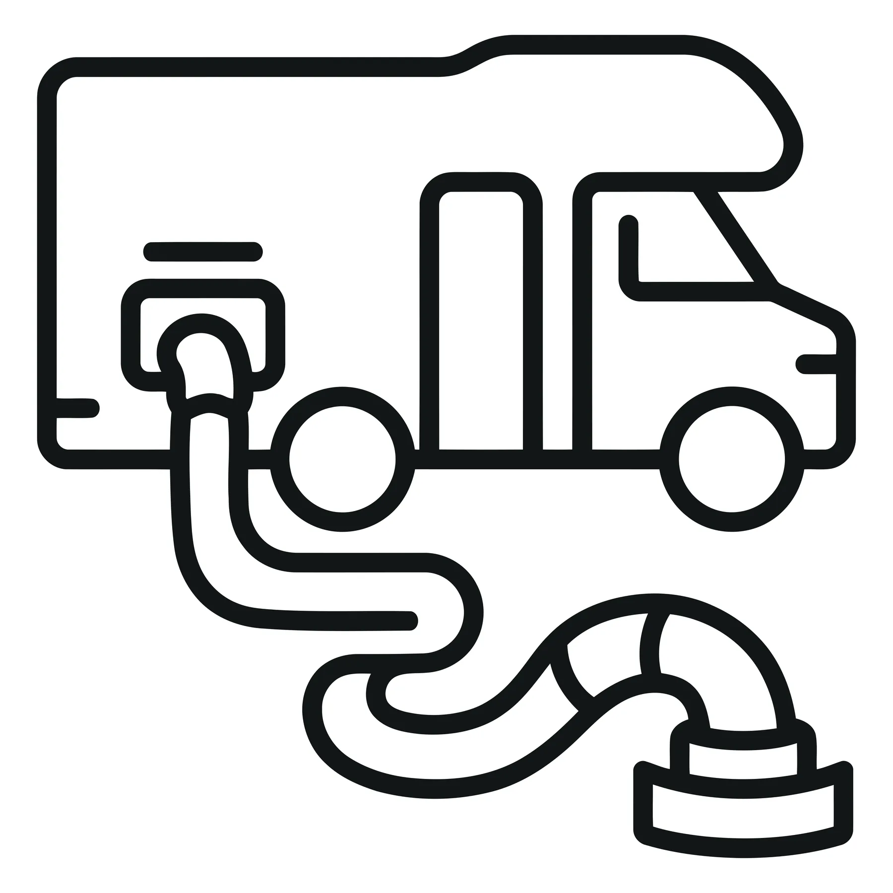 rv camper van with sewer hose connection icon