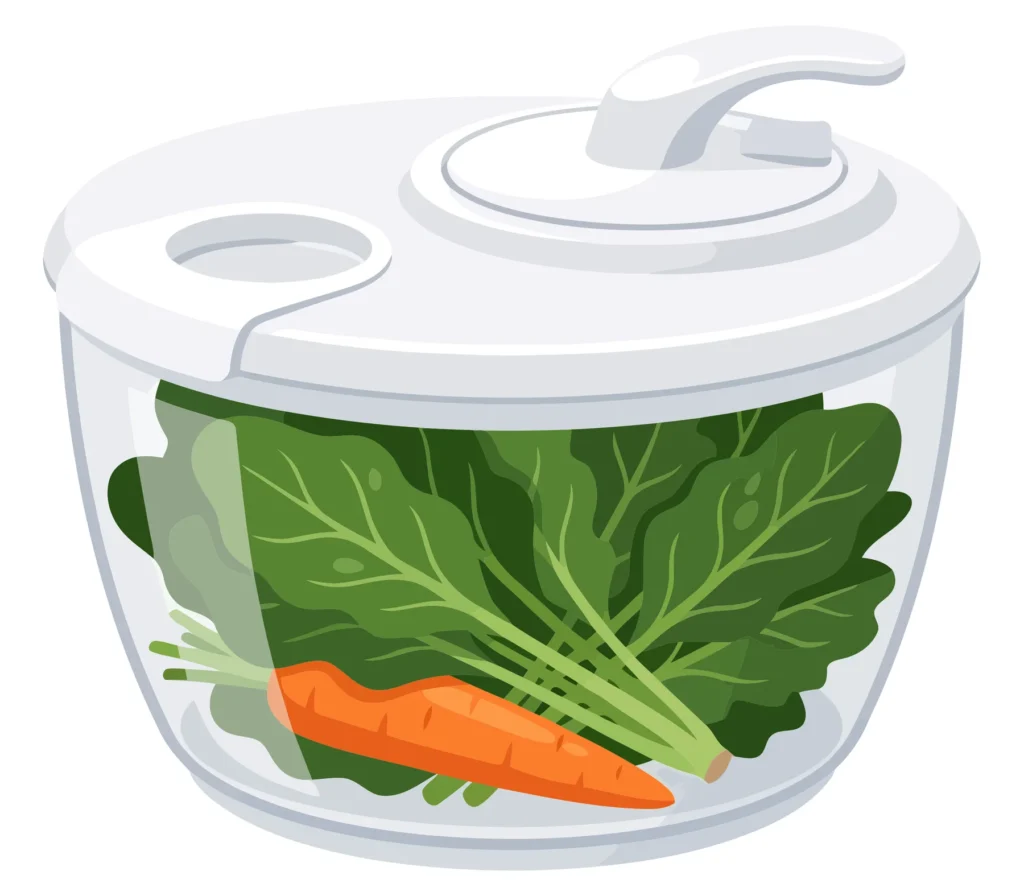 Salad spinner with fresh leafy greens and carrots salad spinner filled with fresh leafy greens and carrots