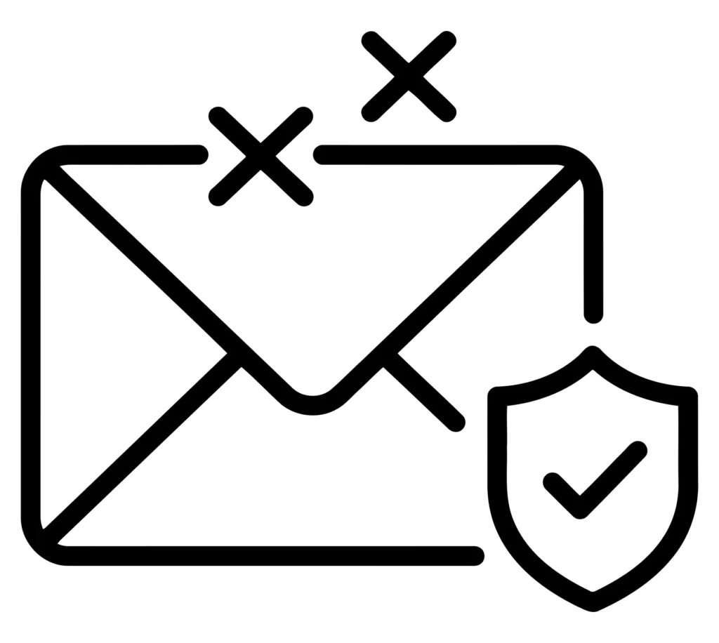 secure email icon, envelope with shield and checkmark, vector illustration