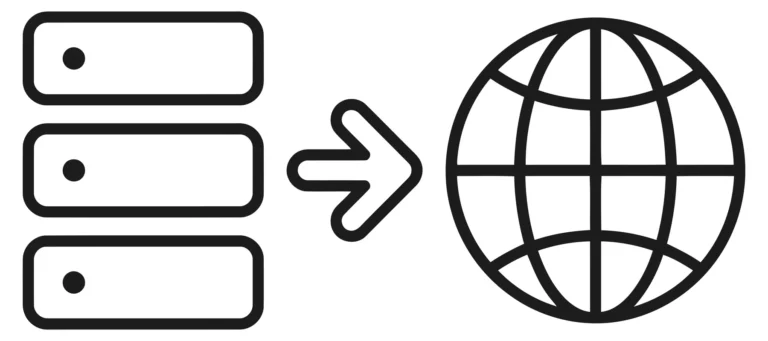 server data migration to global network icon, representing cloud computing and internet connectivity