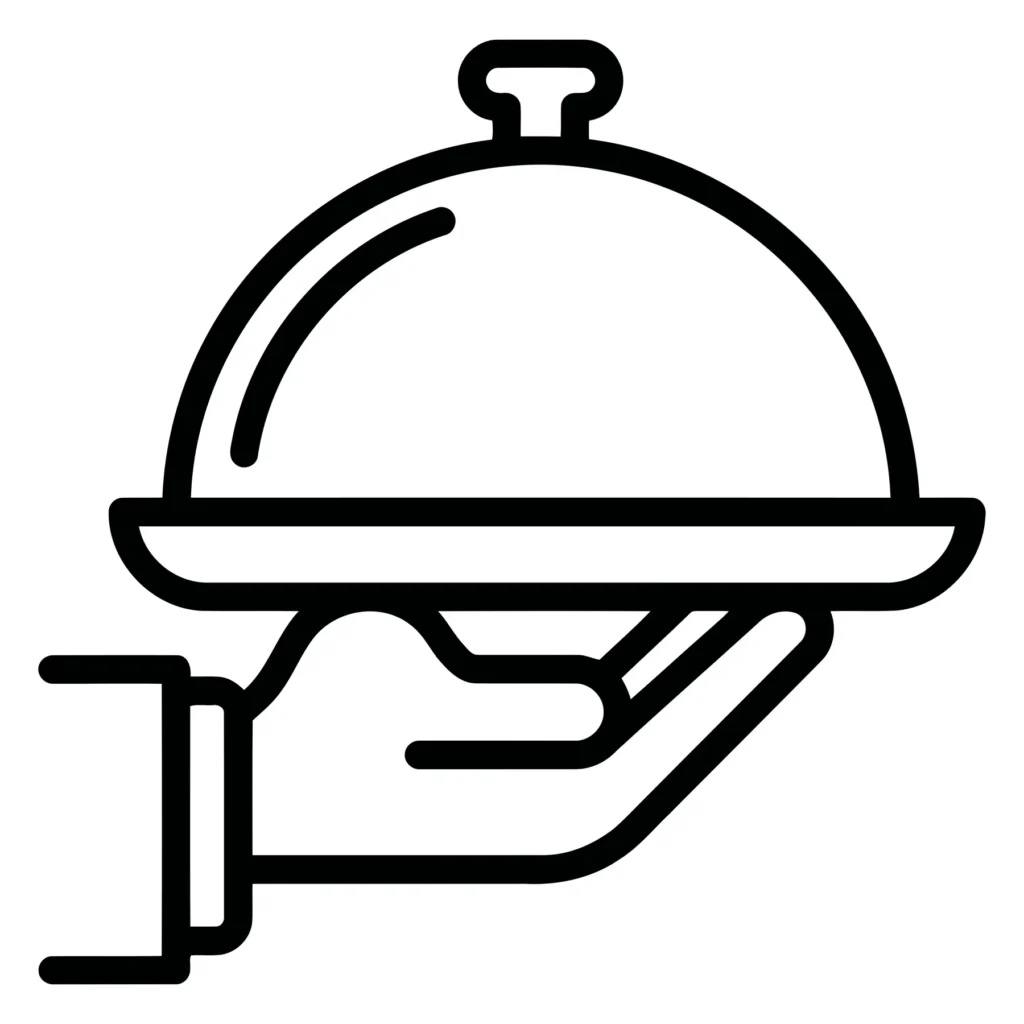 serving tray icon food service waiter hand line art vector