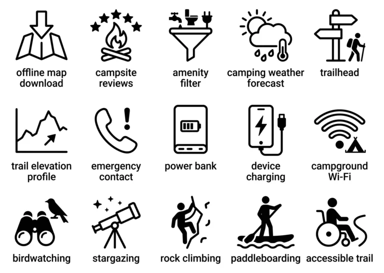 Camping and Outdoor Activity Icons Set