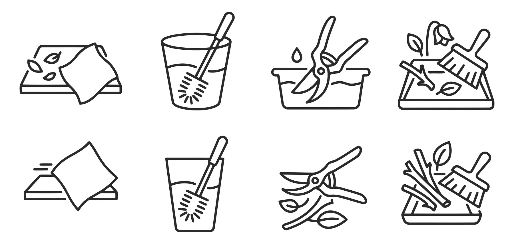 Gardening and Flower Care Icon Set in Linear Style