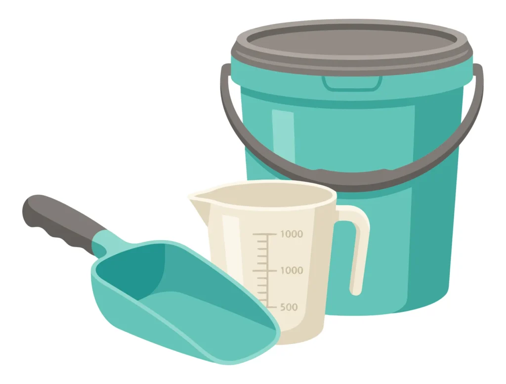 Set Of Gardening Tools Including A Teal Plastic Bucket, A Measuring Cup, And A Scoop Isolated On White Background set of gardening tools including a teal plastic bucket, a measuring cup, and a scoop isolated on white background